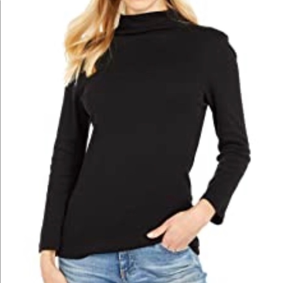 Michael Stars Black Mock Neck Keyhole Back Bell Sleeve Shirt OS - (Medium) - Picture 1 of 6